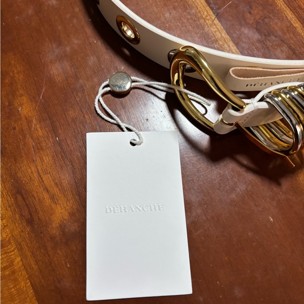 DÉHANCHE Hollyhock Rivet Mixed Metal Belt, Size L Ivory & Silver & 24K Gold NWT - Picture 8 of 9